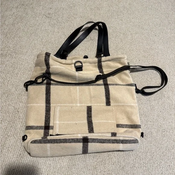 BEIS Beige Plaid Tote with Black Trim - Picture 2 of 2